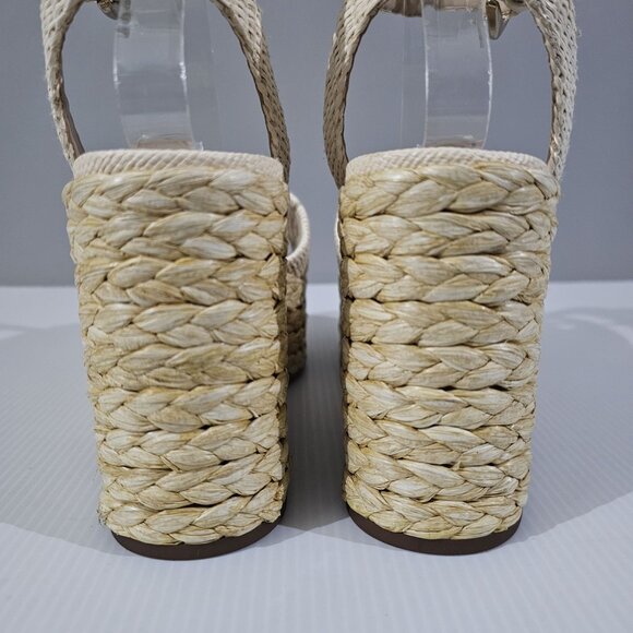 NEW Sam Edelman April Platform Wedge Sandal Cream Raffia 8 - Picture 9 of 14